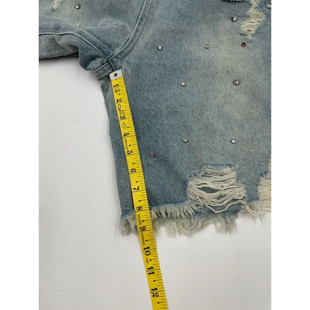 Aelfric Eden Rhinestone Application Jorts Rhinestones Sz 26 Relaxed Fit Denim